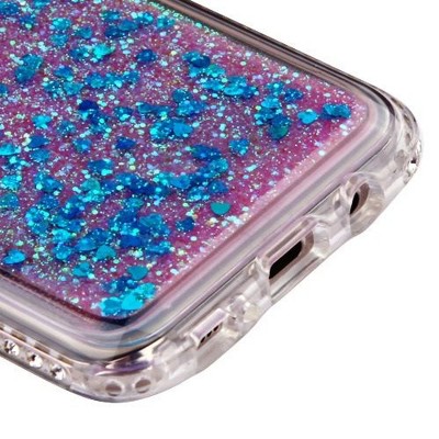 Valor Diamante Frame Quicksand (Hearts) Glitter Hybrid Hard Case For Samsung Galaxy S8 Plus S8+ - Dark Blue