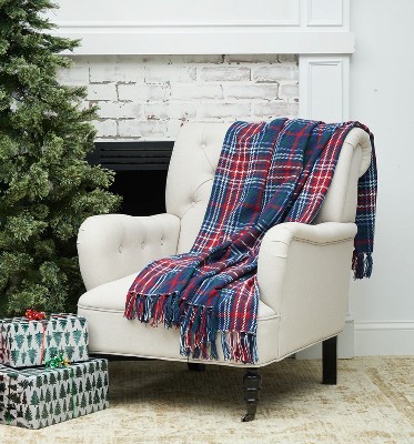 C F Home 50 X 60 Douglas Plaid Blue Red Woven Christmas Accent