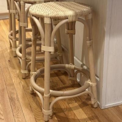 Perry Rattan Backless Woven Counter Height Barstool Cream Threshold