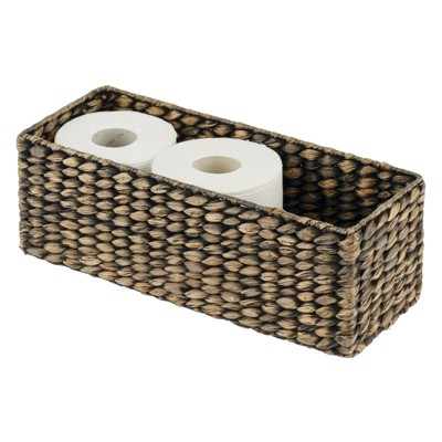 Mdesign Woven Hyacinth Narrow Bathroom Toilet Tank Storage Basket Dark