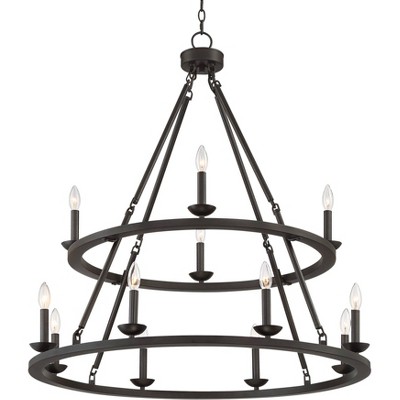 Franklin Iron Works Myland Bronze Wagon Wheel Chandelier 36 Wide