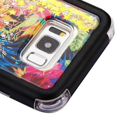 MyBat Quicksand Glitter Hibiscus Hybrid Hard Plastic/Soft TPU Rubber Case For Samsung Galaxy S8 Plus S8+ - Colorful