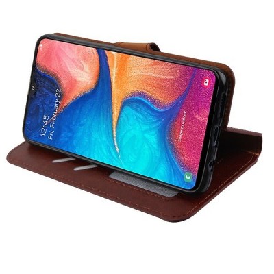 Insten MyJacket Element Series Book-Style Leather Fabric Case w/stand/card holder For Samsung Galaxy A20 - Brown