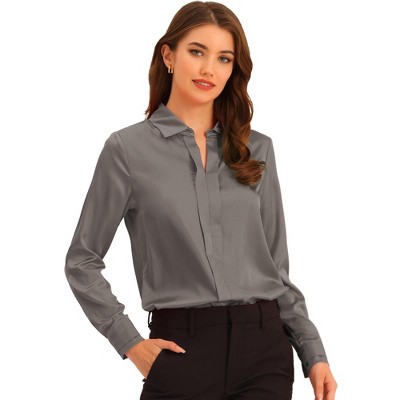 Inspire Chic Women S Elegant V Neck Long Sleeve Office Work Satin Shirt