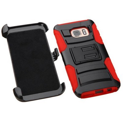ASMYNA For Samsung Galaxy S7 Edge Black Red Hard Silicone Hybrid Case Cover Holster