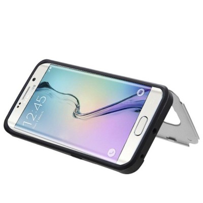 ASMYNA For Samsung Galaxy S6 Edge Silver Hard Rubberized Case Cover w/card slot