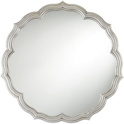 Noble Park Turin Scalloped Edge Round Vanity Wall Mirror Rustic Silver