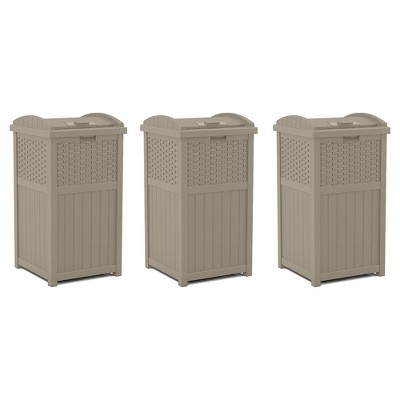 Suncast Wicker Plastic Outdoor Hideaway Trash Can With Sturdy Base