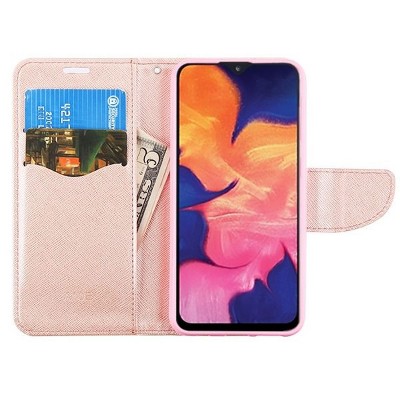 Insten Liner MyJacket Flip Leather Fabric Cover Case Lanyard w/stand/card holder For Samsung Galaxy A10e - Rose Gold