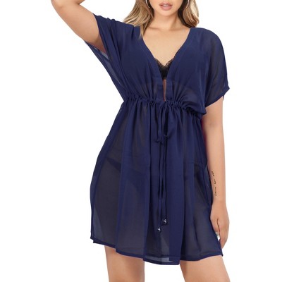 La Leela Women S Summer Beach Bikini Sheer Chiffon Cover Up V Neck Dress Bathing Suit Swimwear