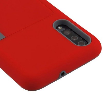 Insten Poket Hard Dual Layer Plastic TPU Cover Case w/card holder For Samsung Galaxy A50 - Red/Gray