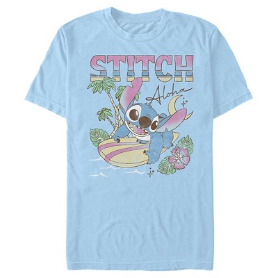 Men S Lilo Stitch Surfing Stitch T Shirt Light Blue Large Target