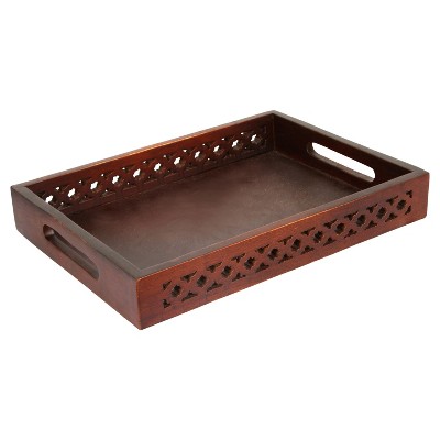 Mela Artisans Wood Serving Tray With Handles In Medium Polish Finish