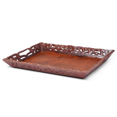 Mela Artisans Decorative Wood Serving Tray W Handles Medium Polish