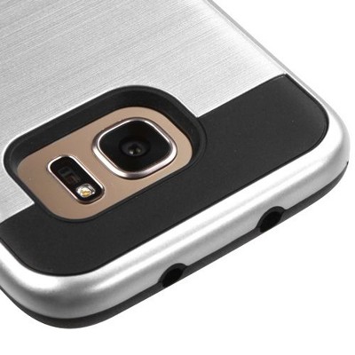 ASMYNA For Samsung Galaxy S7 Edge Silver Black Hard Silicone Hybrid Rubber Case