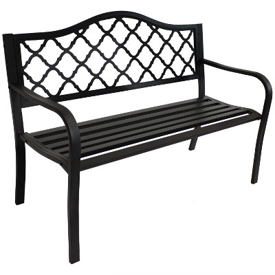 Sunnydaze Person Lattice Design Black Cast Iron Outdoor Garden Bench