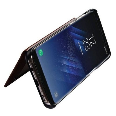 MYBAT For Samsung Galaxy S8 Plus Brown Leather Fabric Case w/card slot/Photo Display