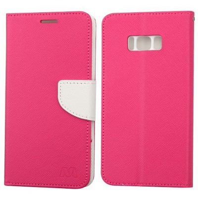 MYBAT For Samsung Galaxy S8 Hot Pink White Leather Fabric Case Cover w/stand
