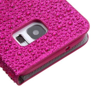 MYBAT For Samsung Galaxy S7 Edge Hot Pink Leather Rhinestone Case w/stand w/card slot
