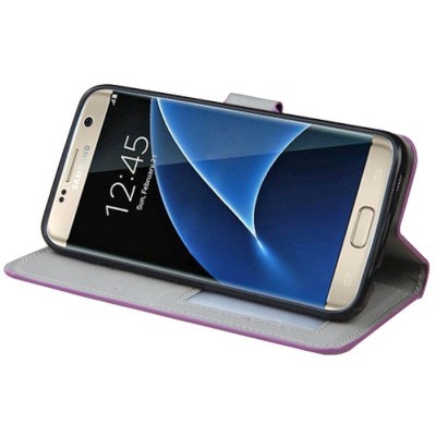 MYBAT For Samsung Galaxy S7 Edge Purple Leather Bling Case w/stand w/card slot