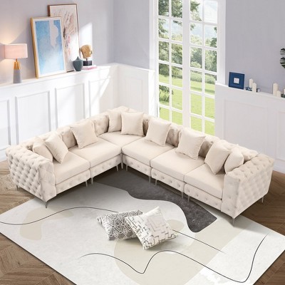 Beige Modular Sectional Sofa L Shaped For Living Room Or Office Seat