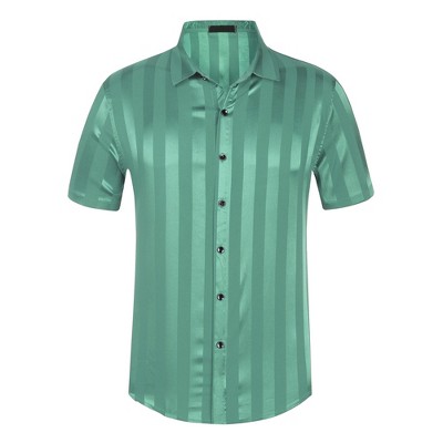 Lars Amadeus Men S Point Collar Button Short Sleeve Striped Satin Dress