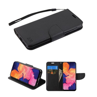 Insten Liner MyJacket Folio Leather Fabric Cover Case Lanyard w/stand/card holder For Samsung Galaxy A10e - Black
