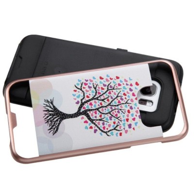 ASMYNA For Samsung Galaxy S7 Edge Pink White Love Tree Hard Silicone Hybrid Rubber Case