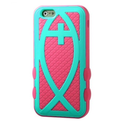 MYBAT For Apple iPhone 6/6s Teal Pink Fish Ichthys Christian Hard Hybrid Case Cover