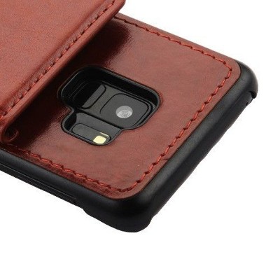 MYBAT For Samsung Galaxy S9 Brown Flip Wallet Leather Fabric Case Cover w/card slot