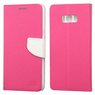MYBAT For Samsung Galaxy S8 Plus Hot Pink White Leather Fabric Case Cover w/stand