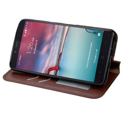 MYBAT For ZTE Imperial Max /Kirk/Max Duo 4G Brown Leather Fabric Case w/stand
