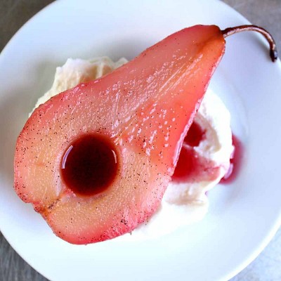 Cranberry Poached Pears with Yogurt