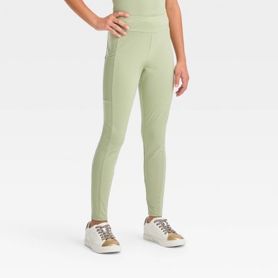 Girls&#39; Ribbed Waist Pocket Leggings - art class&#8482; Olive Green XL