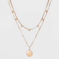 Universal Thread Gold Ball & Medallion Layer Necklace (Worn Gold)