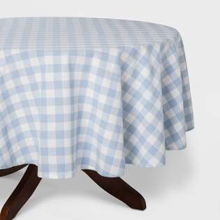 GINGHAM CHECK GREEN WHITE ROUND 60” 152CM TABLE CLOTH 