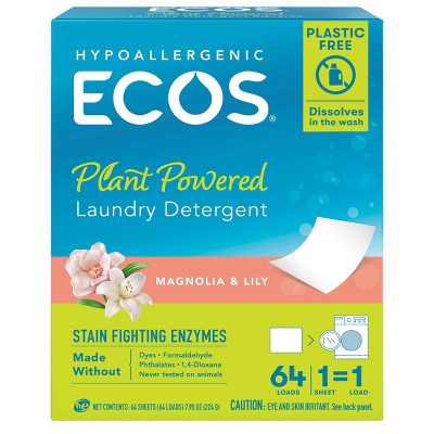 ECOS Plastic-Free Laundry Detergent Sheets - Magnolia &#38; Lily - 7.9oz/64 Loads