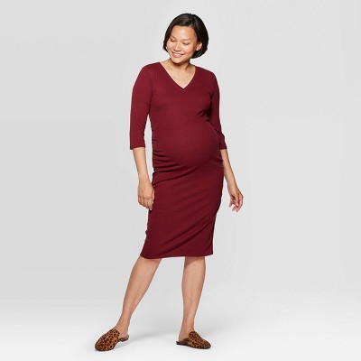 red fitted maternity dress