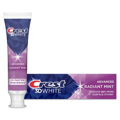 Crest 3D White Advanced Teeth Whitening Toothpaste, Radiant Mint - 3.3 oz