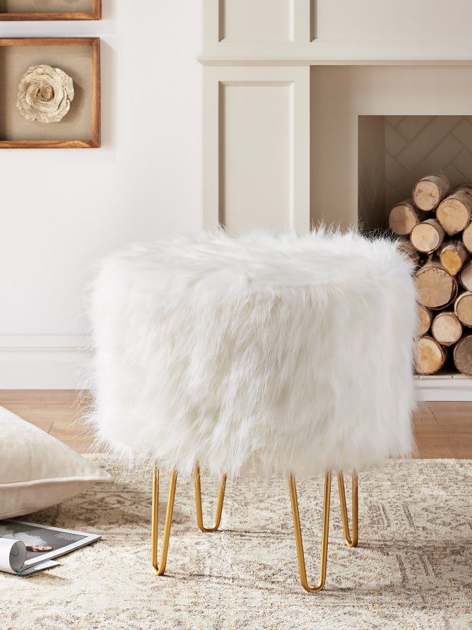 Birdrock Home Round Pink Faux Fur Foot Stool Storage Ottoman With Pale Gold  Legs : Target