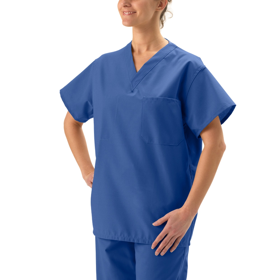 Medline Unisex Reversible Scrub Top V neck with Pocket   Sapphire (X Large)