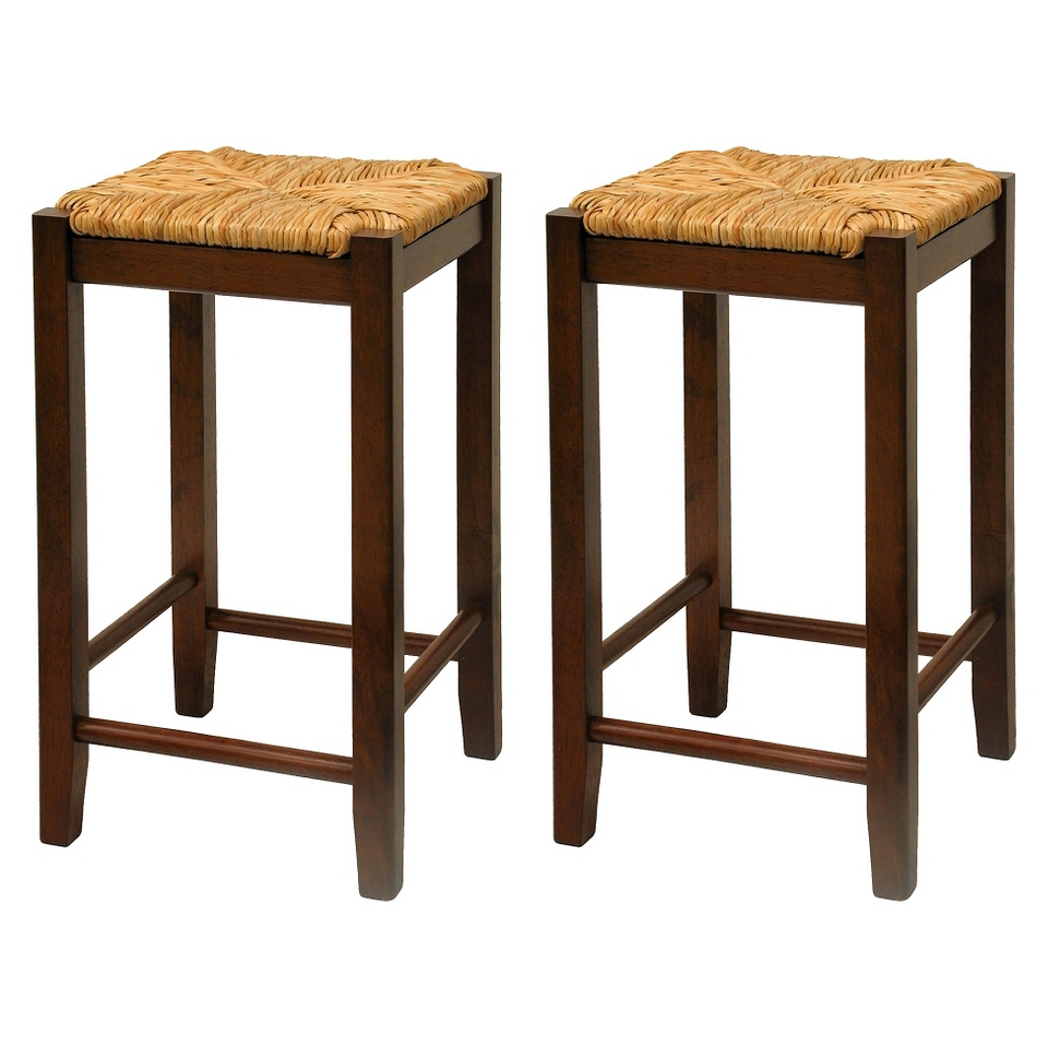 Counter Stool Winsome Alec Rush Seat Counter Stools   Antique Brown (Walnut)