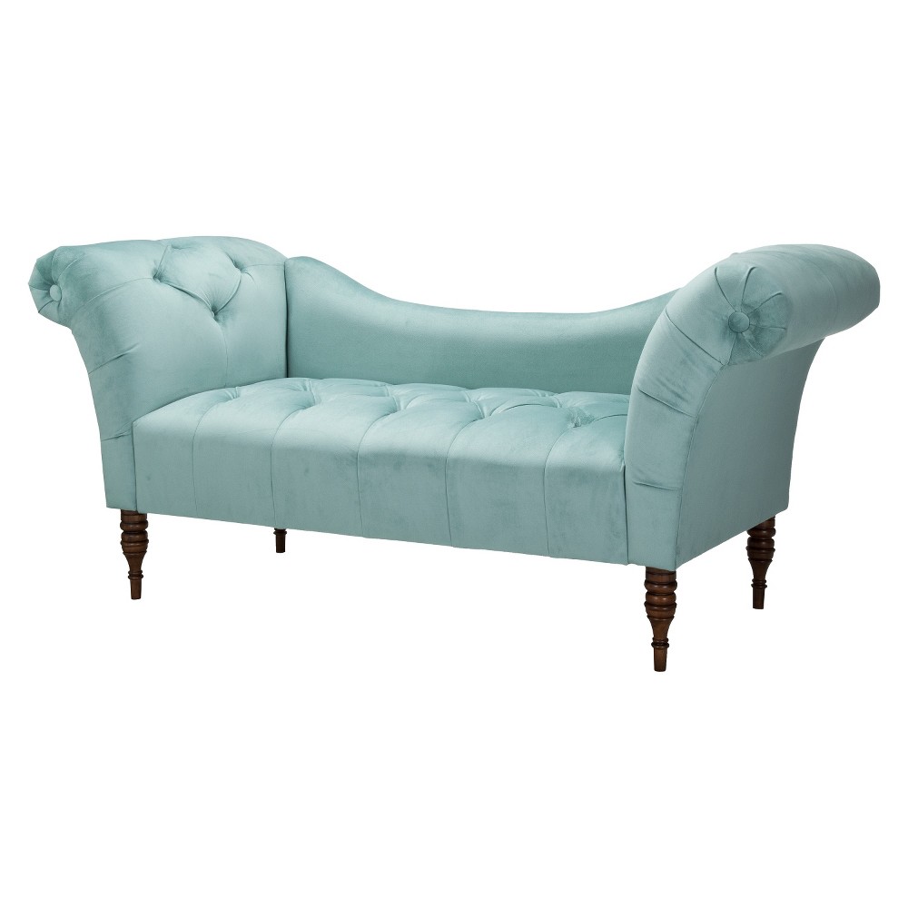 Skyline Furniture Button Tufted Velvet Chaise Settee - Caribbean - Skyline Furniture