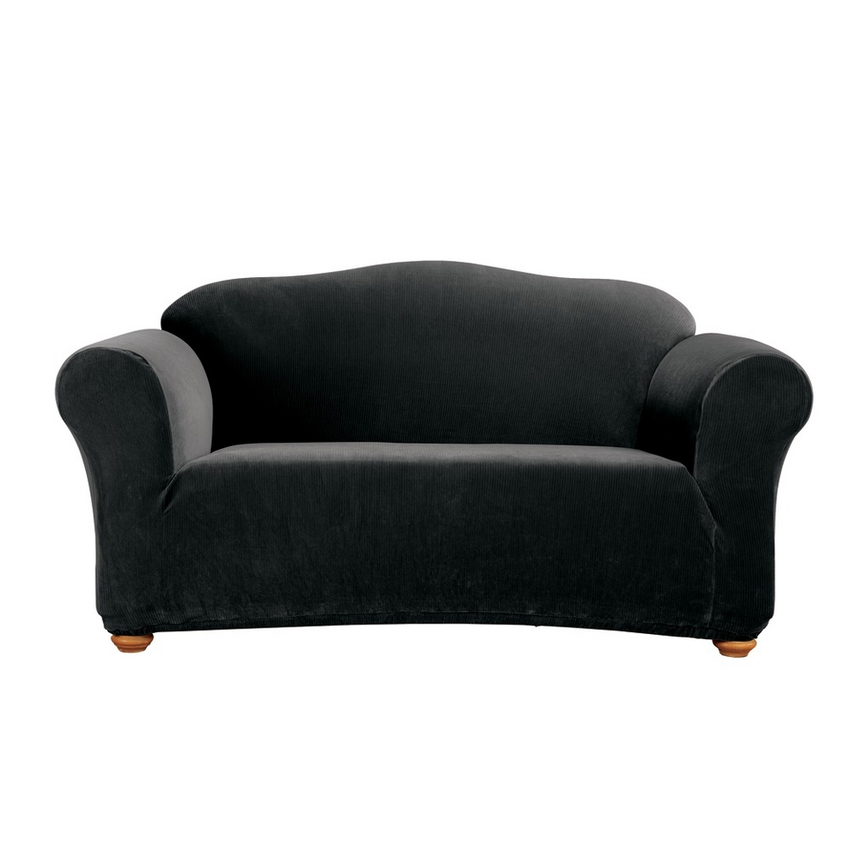 Sure Fit Stretch Rib Loveseat Slipcover   Ebony