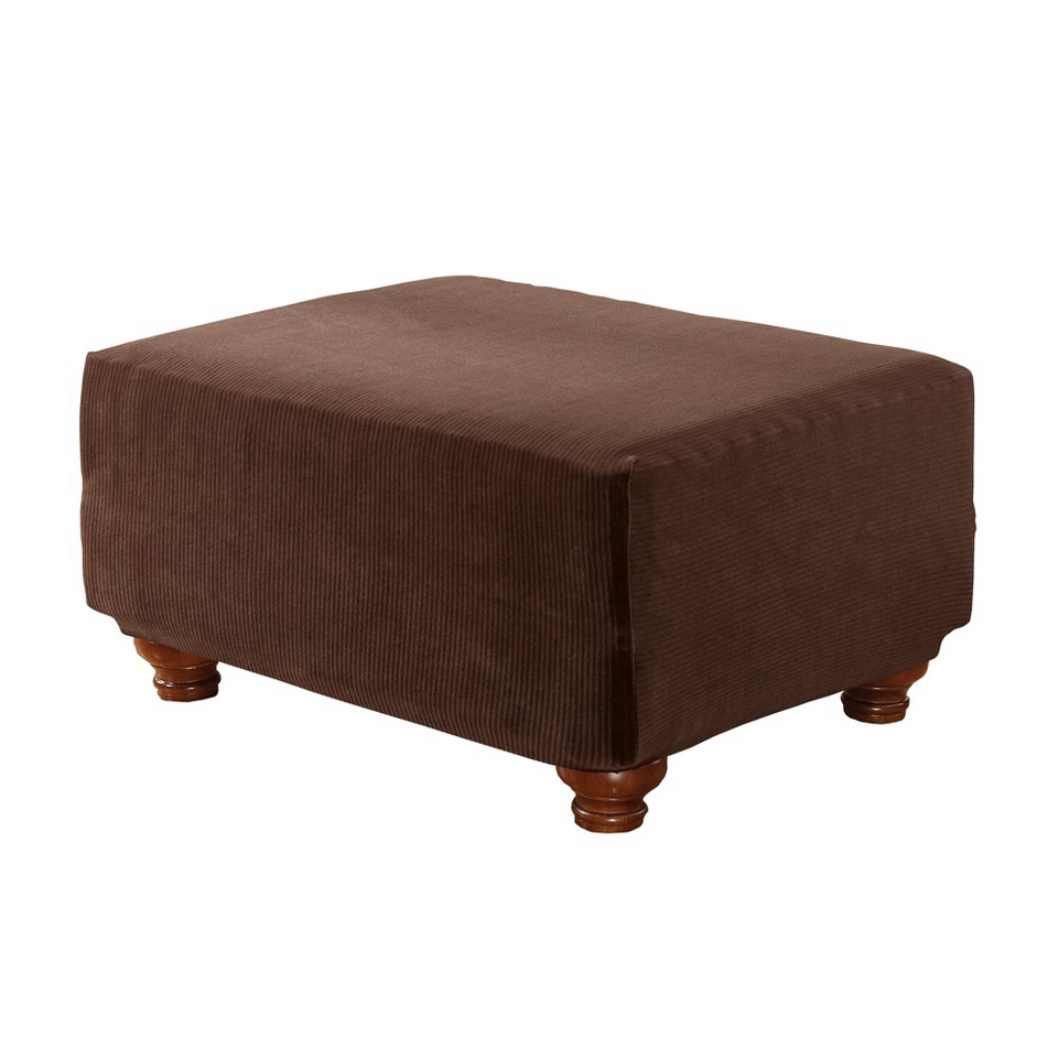 Sure Fit Stretch Rib Ottoman Slipcover   Oar Brown