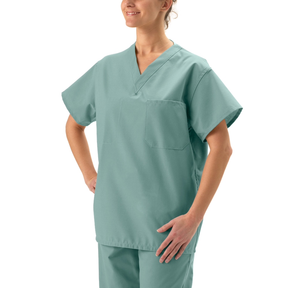 Medline Unisex Reversible Scrub Top V neck with Pocket   Misty Green (Large)