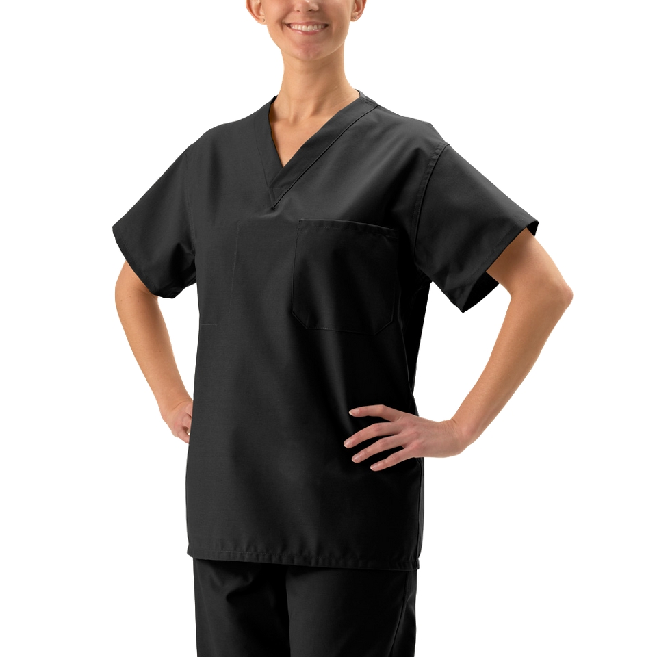 Medline Unisex Reversible V Neck Scrub Top with Pocket   Black (X Large)