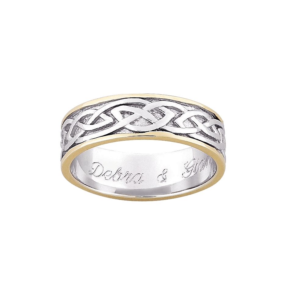 Gold Over Sterling Silver Personalized Two Tone Engraved Celtic Wedding Band  5