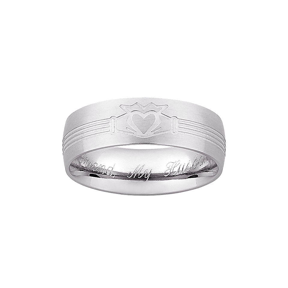 Personalized Sterling Silver Mens Engraved Claddagh Wedding Band  11