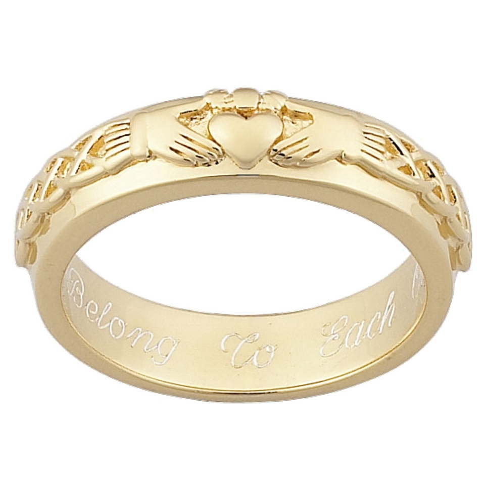 Personalized Gold over Sterling Silver Engraved Claddagh Wedding Band   9